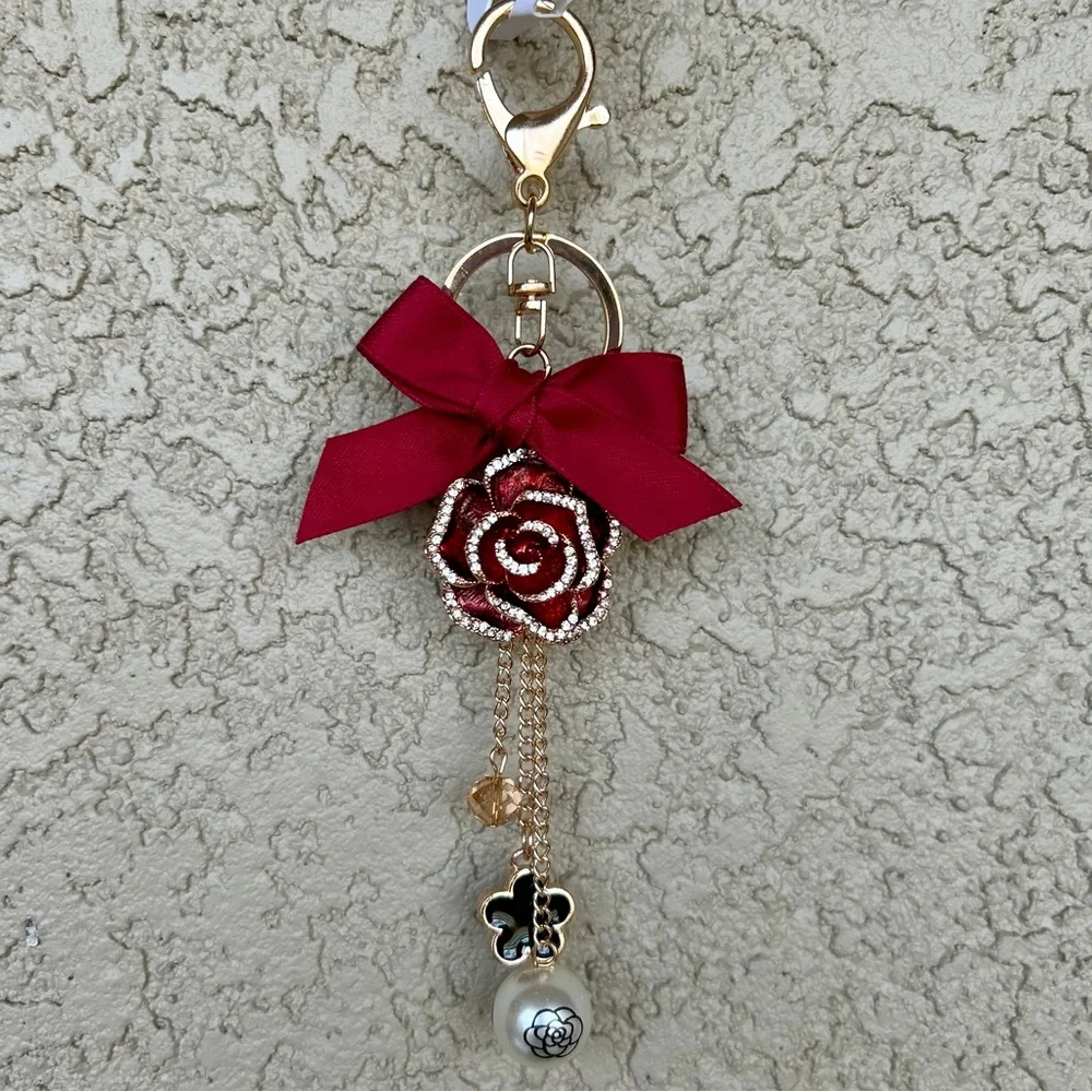 Luxe Burgundy Floral Keychain/Bag Charm